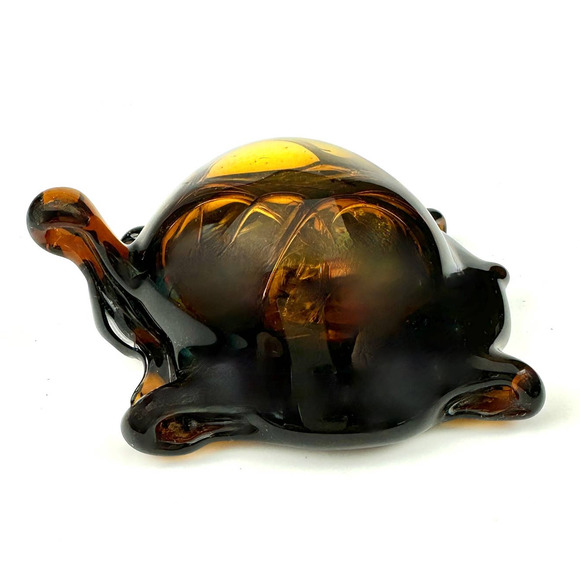 Hand Blown Caramel Amber Glass Turtle Tortoise Paperweight Figurine Art Piece - Picture 1 of 13